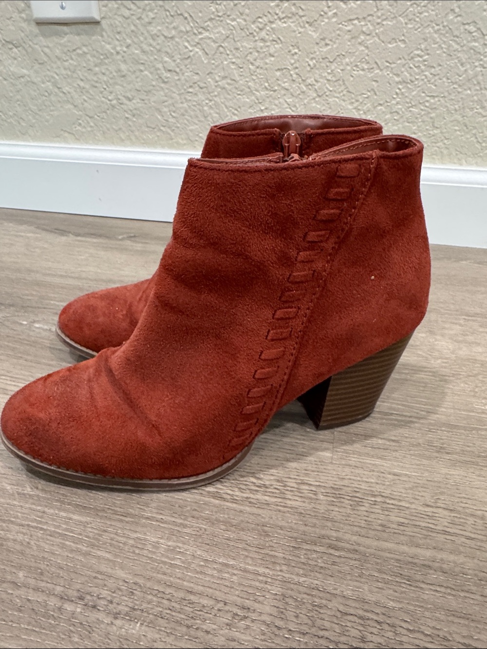 Cityclassified Rust Suede Ankle Boots with Stacked Heel